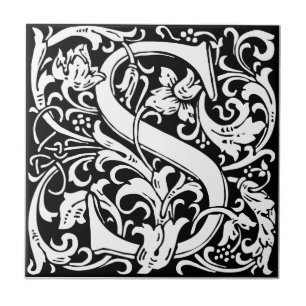 Letter S Middeleeuwse Monogram Art Nouveau Tegeltje