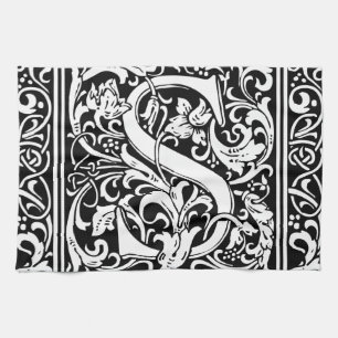 Letter S Middeleeuwse Monogram Art Nouveau Theedoek