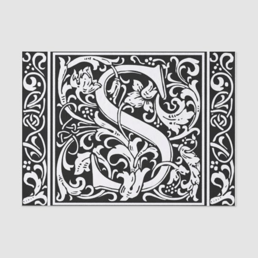Letter S Middeleeuwse Monogram Art Nouveau Tissuepapier (Voorkant)