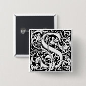 Letter S Middeleeuwse Monogram Art Nouveau Vierkante Button 5,1 Cm (Voorkant /achterkant)