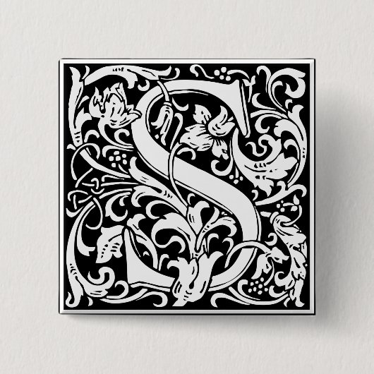 Letter S Middeleeuwse Monogram Art Nouveau Vierkante Button 5,1 Cm (Voorkant)