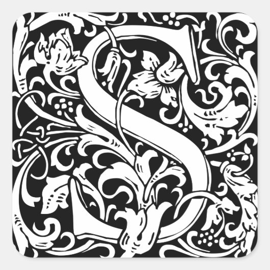 Letter S Middeleeuwse Monogram Art Nouveau Vierkante Sticker (Voorkant)