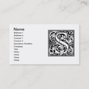 Letter S Middeleeuwse Monogram Art Nouveau Visitekaartje