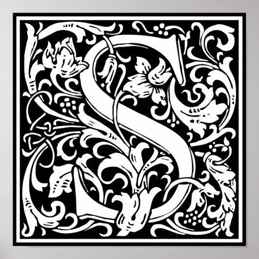 Letter S Middeleeuwse Monogram Vintage Initiaal Poster (Voorkant)