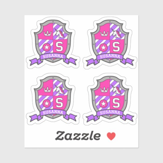 Letter S monogram aangepaste naam eenhoorn schild Sticker (Vel)