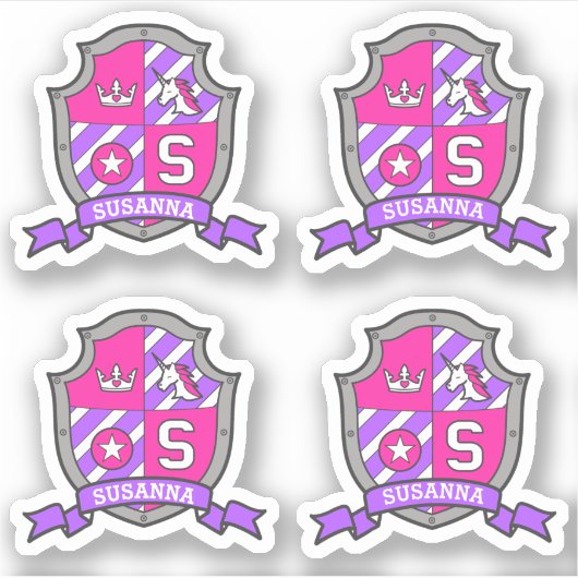 Letter S monogram aangepaste naam eenhoorn schild Sticker (Voorkant)