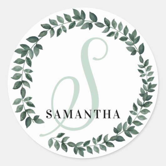 Letter S Monogram Aangepaste Naam Minimalistische  Ronde Sticker (Voorkant)