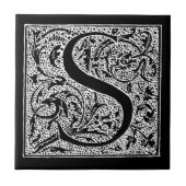  letter S Monogram Black White "S" Initialen Tegeltje (Voorkant)