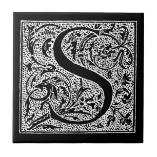 letter S Monogram Black White "S" Initialen Tegeltje