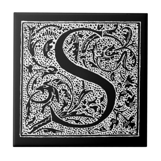  letter S Monogram Black White "S" Initialen Tegeltje (Voorkant)