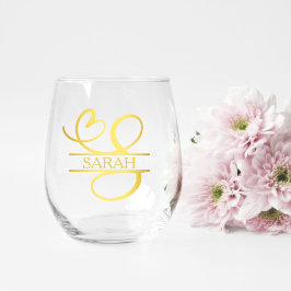 Letter S Monogram bruidsmeisje cadeau, modern eleg Wijnglas Zonder Voet