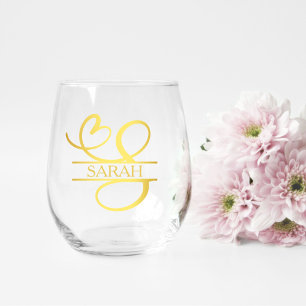 Letter S Monogram bruidsmeisje cadeau, modern eleg Wijnglas Zonder Voet
