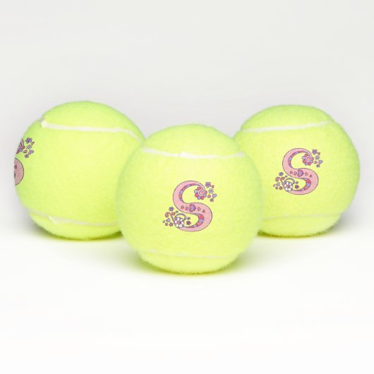 Letter S-monogram meisjes gepersonaliseerde doodle Tennisballen (Multi)
