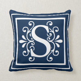Letter S Monogram Navy Blue White Kussen