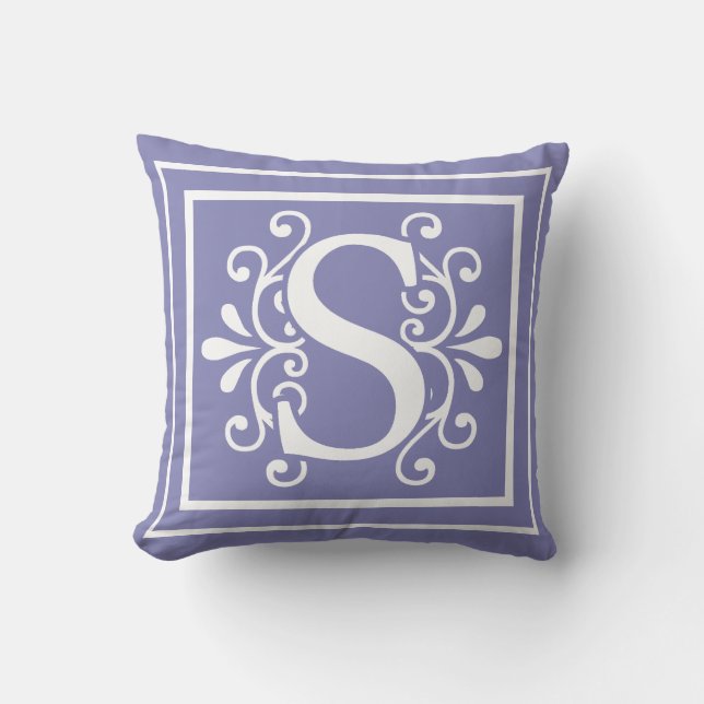 Letter S Monogram Periwinkle Paars Kussen (Voorkant)