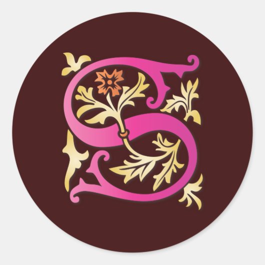 Letter S Monogram Ronde Sticker (Voorkant)