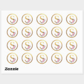 Letter S Monogram Roze Rozen Bloemen & Elegant Gou Ronde Sticker (Vel)