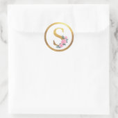 Letter S Monogram Roze Rozen Bloemen & Elegant Gou Ronde Sticker (Tas)