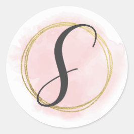 Letter S Monogram Roze Waterverf Goud Chic Ronde Sticker