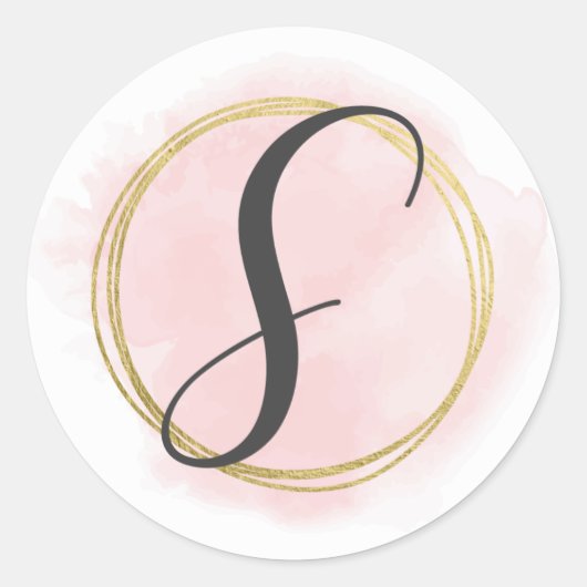 Letter S Monogram Roze Waterverf Goud Chic Ronde Sticker (Voorkant)