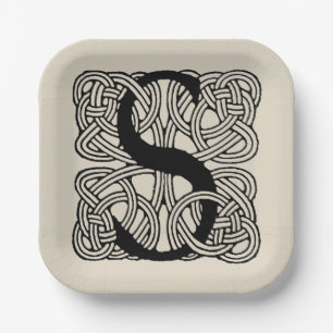 Letter S Monogram Vintage Keltische Knoopprint Papieren Bordje