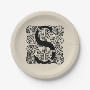 Letter S Monogram Vintage Keltische Knoopprint Papieren Bordje