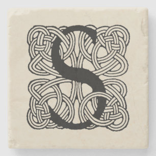 Letter S Monogram Vintage Keltische Knoopprint Stenen Onderzetter