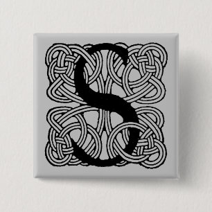 Letter S Monogram Vintage Keltische Knoopprint Vierkante Button 5,1 Cm