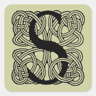 Letter S Monogram Vintage Keltische Knoopprint Vierkante Sticker