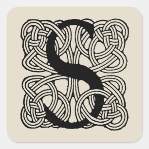 Letter S Monogram Vintage Keltische Knoopprint Vierkante Sticker