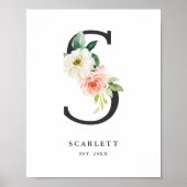 Letter S Monogram Waterverf Perzikflessen urserij Poster (Voorkant)