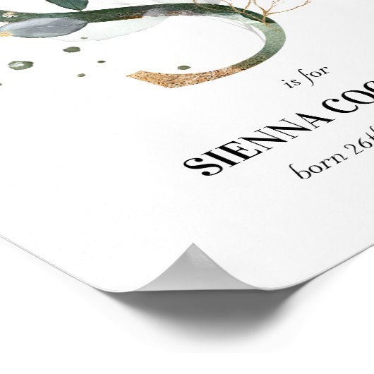 Letter S New Baby Monogram Birth Print Greenery (Hoek)