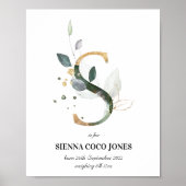 Letter S New Baby Monogram Birth Print Greenery (Voorkant)