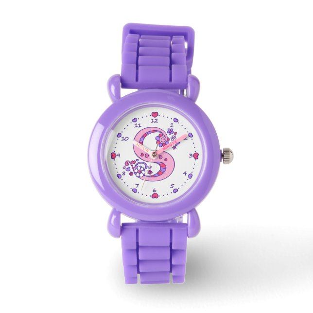 Letter S roze monogram gepersonaliseerde meisjes h Horloge (Voorkant)