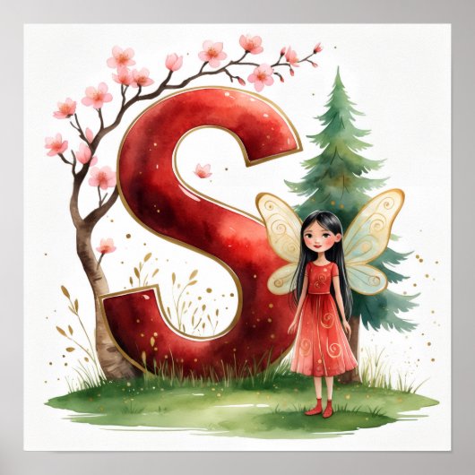 Letter S Seasonal Fairy Poster Cherry Blossom Art (Voorkant)