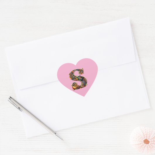 Letter S Thanksgiving turkey style gift Hart Sticker (Envelop)