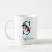 Letter S Turquoise Roze Bloem Koffiemok (Links)