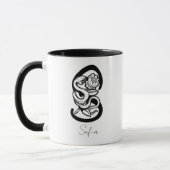Letter S | Zwarte Monogram–Slang & Bloem Minimalis Mok (Links)
