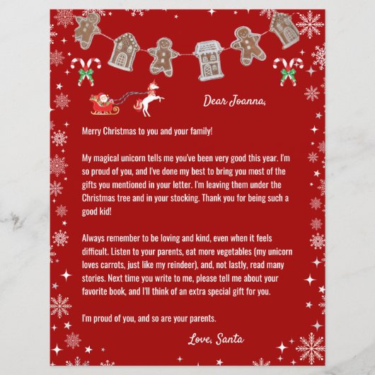 Letter Santa Unicorn Snowflakes Snoep Red Xmas (Voorkant)
