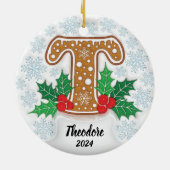 Letter T Aangepaste naam Monogram Kerstmis Keramisch Ornament (Achterkant)