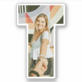 Letter T Alphabet & Photo Custom-Cut Vinyl Sticker (Voorkant)