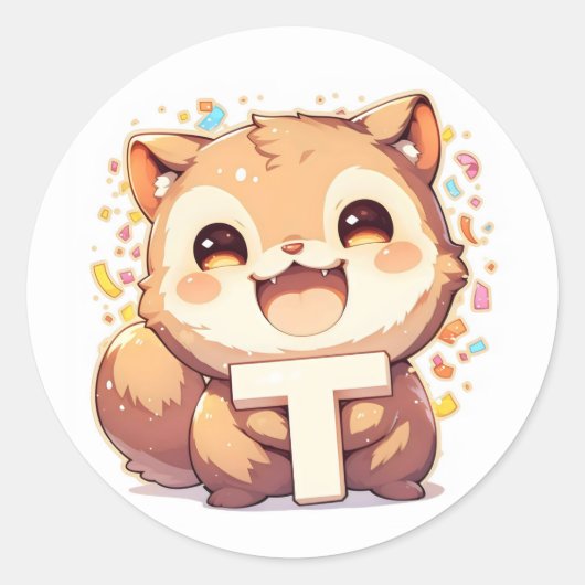 Letter T Anime Dier Ronde Sticker (Voorkant)