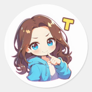 Letter T Anime Vrouw Ronde Sticker