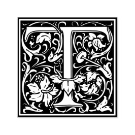 Letter T art nouveau black and white Tegel Zelfinktende Stempel