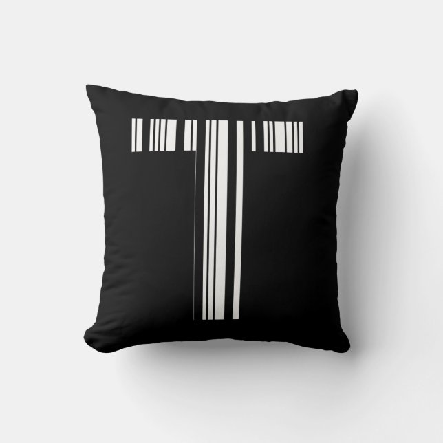 LETTER T BAR CODE Eerste Initiaal Barcodepatroon Kussen (Voorkant)