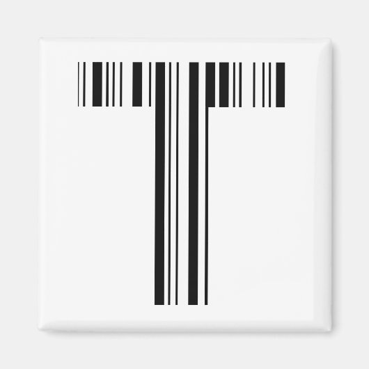 LETTER T BAR CODE Eerste Initiaal Barcodepatroon Magneet (Voorkant)