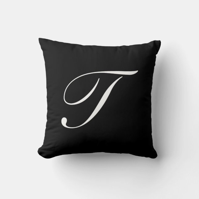 Letter T Black Monogram Pillow Kussen (Voorkant)