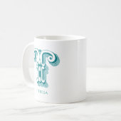 Letter T Blauwgroen Monogram Modern Naam Koffiemok (Voorkant links)