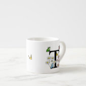 Letter T Bloem Vlinder Monogram Initiaal Espresso Kop (Voorkant rechts)