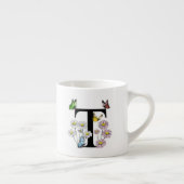 Letter T Bloem Vlinder Monogram Initiaal Espresso Kop (Rechts)